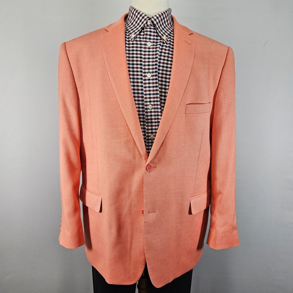 Pierre Laurant Elvis Men's Sport Coat Blazer Salmon Pink Poly Blend Size 46R